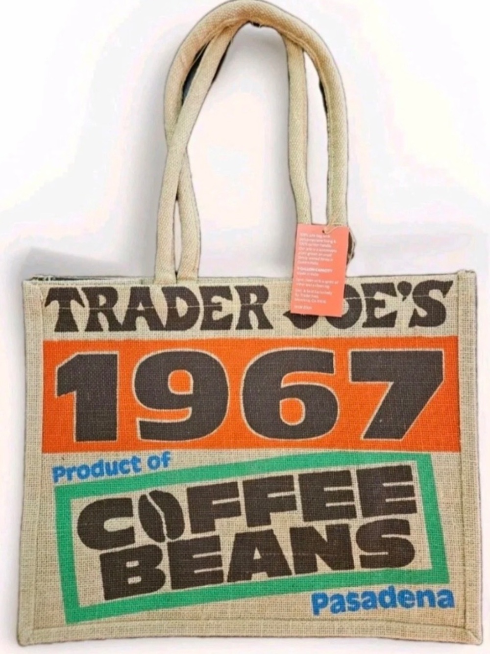 Trader Joe's Large Jute Pasadena Coffee Beans Tote NWT